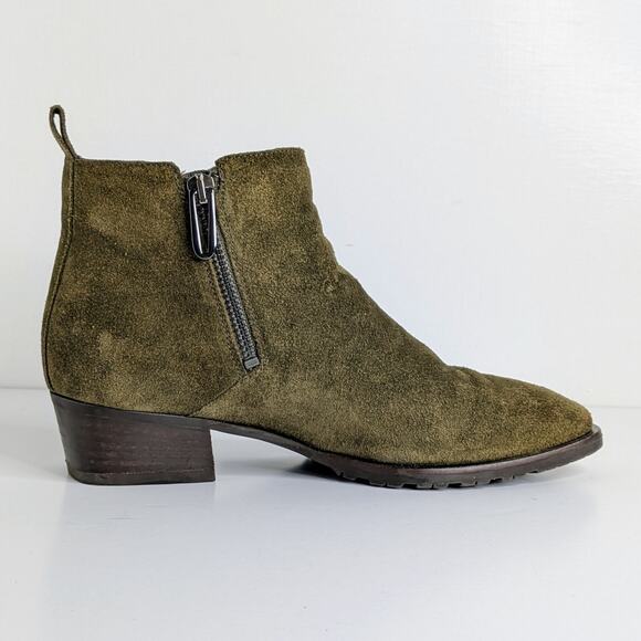 Aquatalia Fantina Suede Ankle Boots 7 Olive Green Minimalist Quiet Luxury Chic - Picture 8 of 14